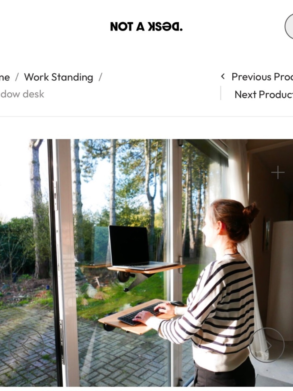 Standing Window Desk Bamboo, Light Wood Portable Home Office